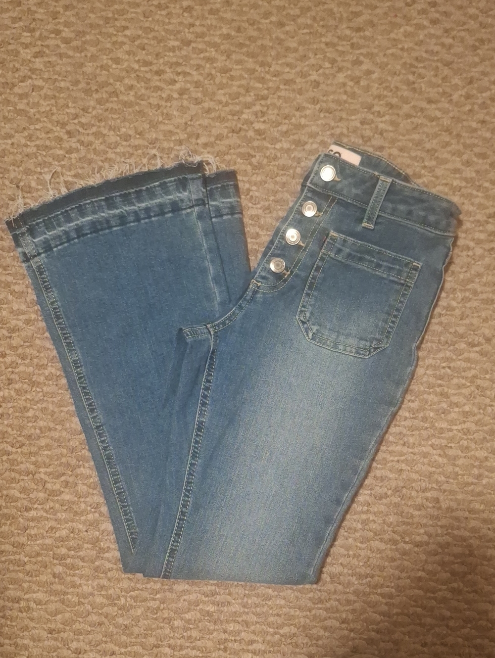 SO Girls' Blue Button-Fly Flared Jeans